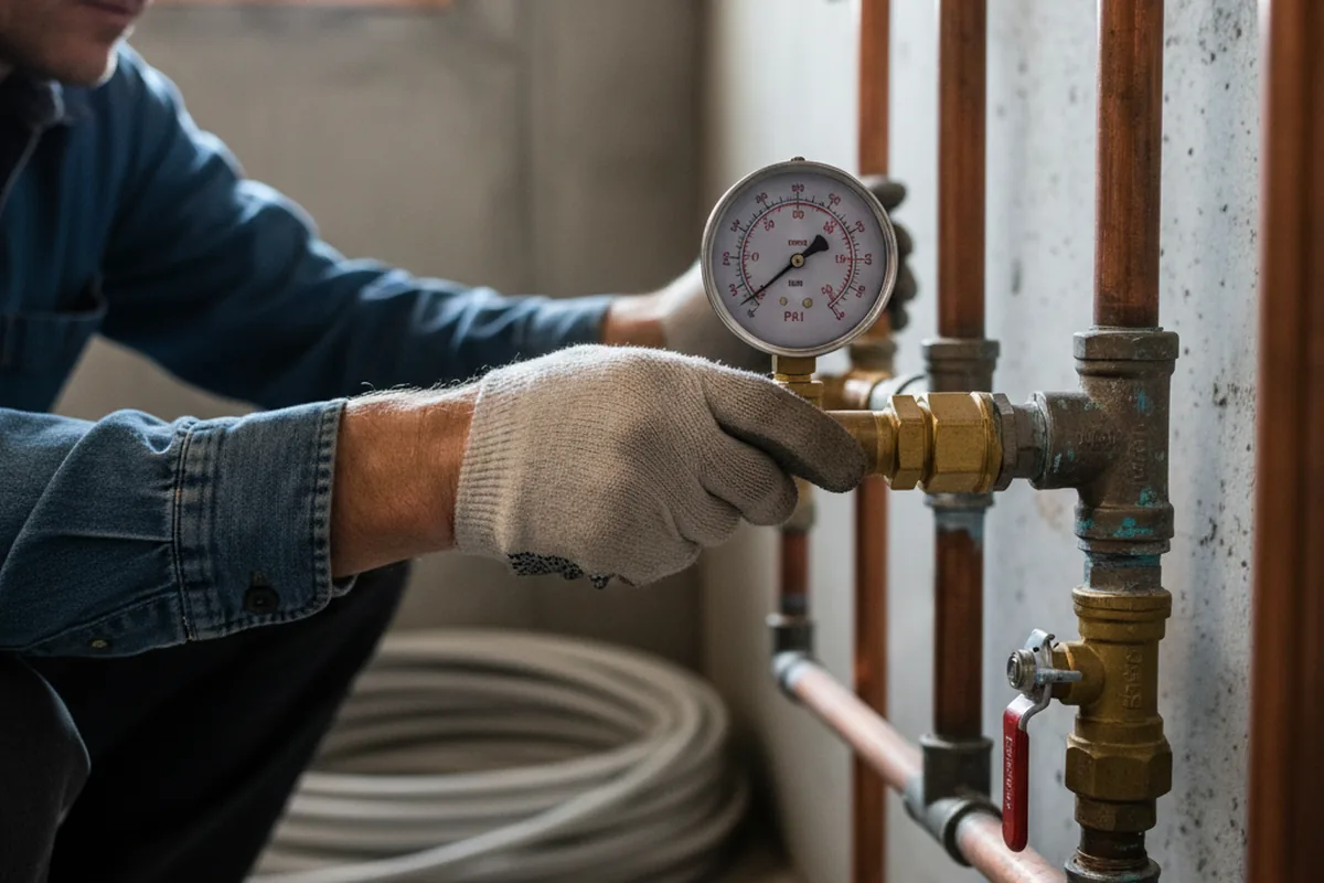 Pressure testing a repaired line during Water Line Repair in Avant